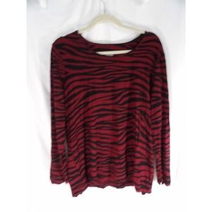Chico's Womens Red Black Long Sleeve Scoop Neck Pullover T-Shirt Top Size XL